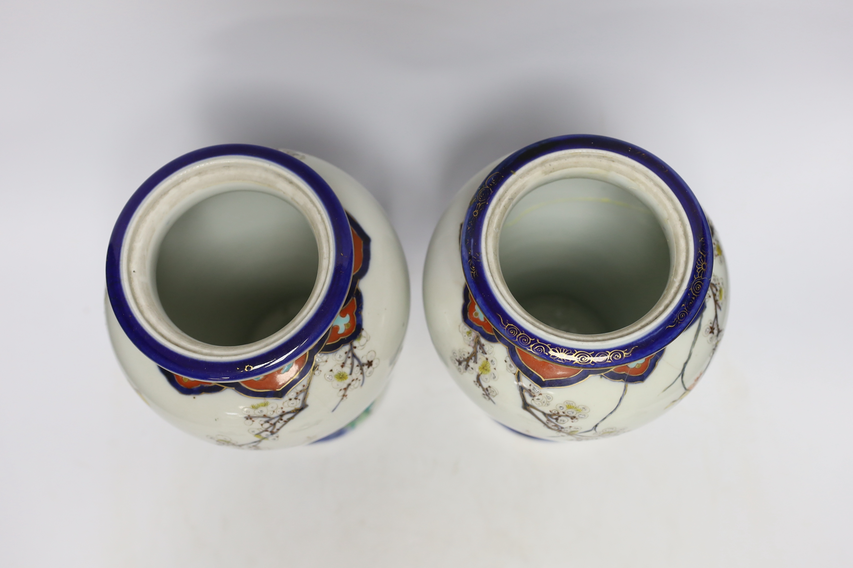 A pair of Japanese Imari vases and covers, by Fukugawa, koransha mark, 32cm high